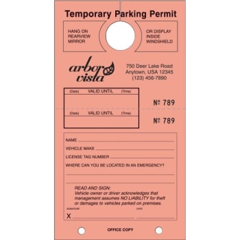 Image for Temporary Parking Tag, Large Instructions, Salmon, 4-1/4x7-3/4, Package Of 100 from HD Supply
