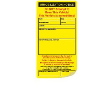 Image for Auto Boot Warning Stickers, Yellow, 4-1/4 X 8, Package Of 100 from HD Supply
