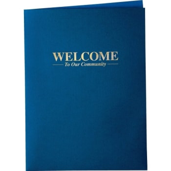 Welcome Folders, Foil Stamped Linen, Blue Package Of 100