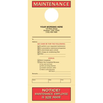 Maintenance Door Tags With Stub, 4-1/4 X 9-1/4", Package Of 100