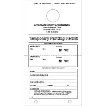 Temporary Parking Tags, White, 4-1/4 X 7-3/4, Package Of 100