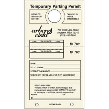 Image for Temporary Parking Tag, Large Instructions, Ivory, 4-1/4x7-3/4, Package of 100 from HD Supply