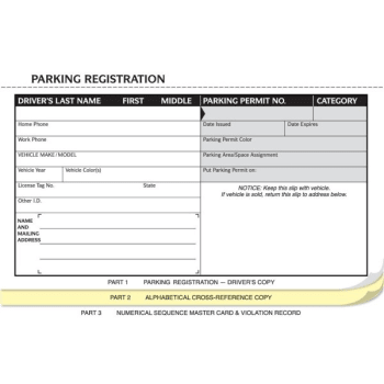 Image for Parking Registration System, Three Part, 8 X 5, Package Of 100 from HD Supply