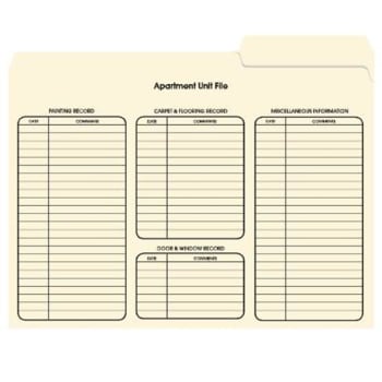 Apartment Unit File Folder, Letter Size, Package Of 100