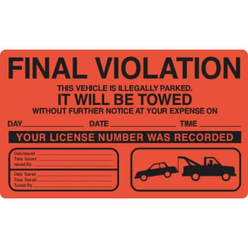 Violation Sticker "final Violation" 10x6", Red, Package Of 100