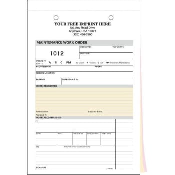 3-Part Maintenance Work Order Forms Package Of 100