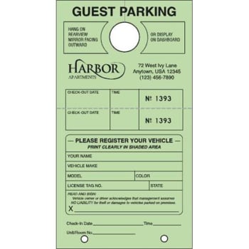 Image for Guest Parking Tags, Green, 4-1/4 x 7-3/4, Package of 100 from HD Supply