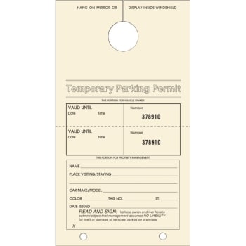 Image for Temporary Parking Tags, Canary, 4-1/4 X 7-3/4, Package Of 100 from HD Supply