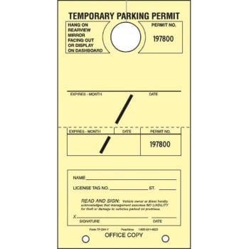 Image for Personalized Temporary Parking Tags, Canary, 4-1/4 X 7-3/4, Package Of 100 from HD Supply