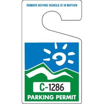 Parking Permit Plastic Hang Tags, Blue/green, 2-3/4 X 4-3/4, Package Of 100