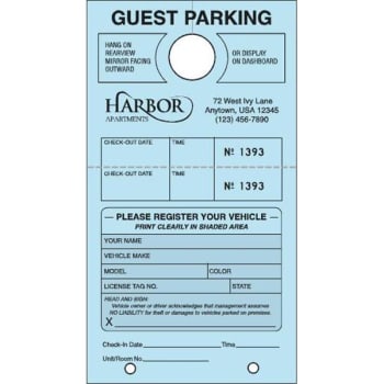 Image for Temporary Parking Tags, Guest Parking, Blue, 4-1/4 X 7-3/4, Package Of 100 from HD Supply