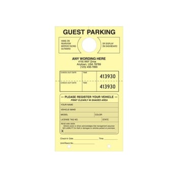 Image for Guest Parking Tags, Canary, 4-1/4 X 7-3/4, Package Of 100 from HD Supply