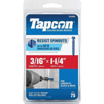 Tapcon 3/16 In X 1-1/4 In Hex-Washer-Head Concrete Anchors Package Of 75