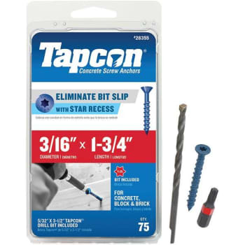 Tapcon 3/16 In X 1-3/4 In Star Flat-Head Concrete Anchors Package Of 75