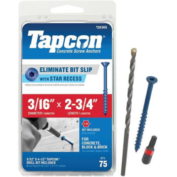 Image for Tapcon 3/16 In X 2-3/4 In Star Flat-Head Concrete Anchors Package Of 75 from HD Supply