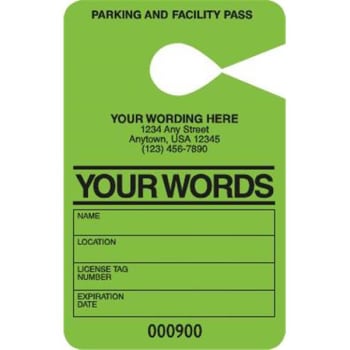 Temporary Parking Pass, Green, 3-1/2 x 5-1/2, Package of 100
