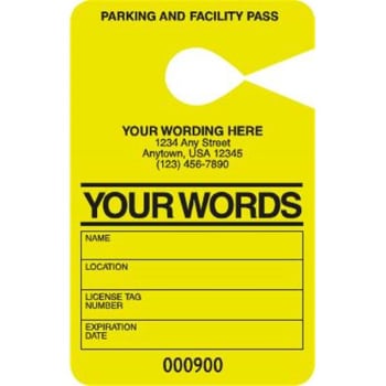 Temporary Parking Pass, Yellow, 3-1/2 x 5-1/2, Package of 100