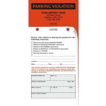 Warning Parking Violation Tags, Orange & White, Package Of 100