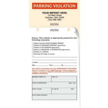 Parking Violation Tags, Duplicate Copy, 4-1/4 X 8-1/2, Package Of 100
