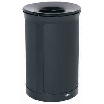 Rubbermaid Commercial Deco Indoor Trash Can 23 Gal Round Jet Black Metallic