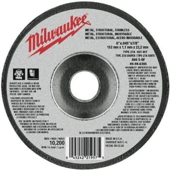 Image for Milwaukee 6" X 0.045" X 7/8" Cut-Off Wheel from HD Supply