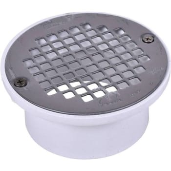 Image for Oatey Round Gy Pvc Shower Drain W/ 4" Rnd Screw-In Stnls Stl Drain Cover from HD Supply