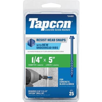 Image for Tapcon 1/4" X 5" Hex-Washer-Head Concrete Anchors Package Of 25 from HD Supply
