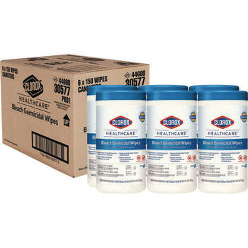 Image for Bleach Germicidal Wipes, 1-Ply, 6 X 5, Unscented, White, 150/Canister, 6 Canisters/Carton from HD Supply