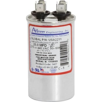 Image for Amrad Engineering Round Usa Made Motor Run Capacitor 20 Mfd 370/440 Vac from HD Supply