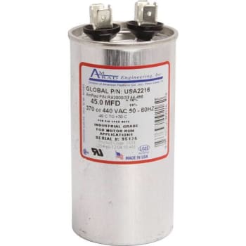 Image for Amrad Engineering Round Usa Made Motor Run Capacitor 45 Mfd 370/440 Vac from HD Supply