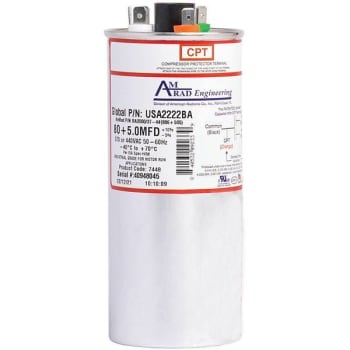 Image for Amrad Engineering Round Motor Run Capacitor 80/5 Mfd 370/440 Vac from HD Supply