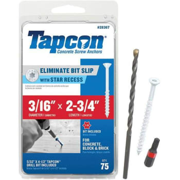 Image for Tapcon 3/16" X 2-3/4" Wh Star Flat-Head Cncrt Anchors Package Of 75 from HD Supply