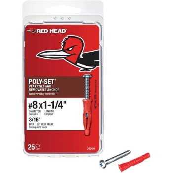 Red Head 1-1/4" Poly-Set Pan Hd Phillips Lt Duty Anchors W/ Scrws Package Of 25