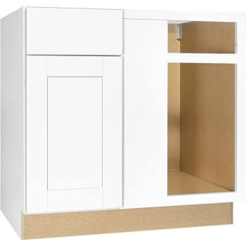 Image for Hampton Bay Shaker Satin White Stock Assembled Blind Base Corner Kitchen Cabinet from HD Supply