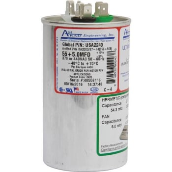 Image for Amrad Engineering 55/5 MFD 370/440 VAC Round Motor Run Capacitor from HD Supply