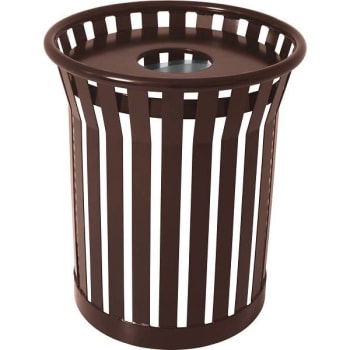 Image for Plaza 36 Gal. Brown Steel Strap Trash Receptacle With Flat Top from HD Supply