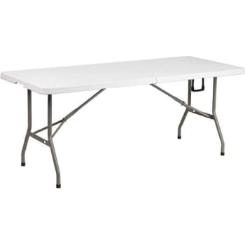 Carnegy Avenue Granite White Plastic Tabletop Metal Frame Folding Table, 72 In.