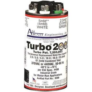 Image for Amrad Engineering Turbo 200 2.5-67.5 MFD 370/440 VAC Capacitor from HD Supply