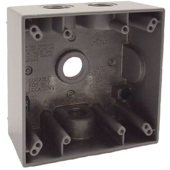 Image for Bell N3r Aluminum Gy 2-Gang Weatherproof Electrical Box, 1/2"four Outlets, Plugs from HD Supply