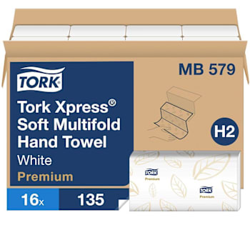 Tork Xpress Premium Soft Multifold Hand Towel, 2-Ply, White, 135 Towels Per Pack, Case Of 16