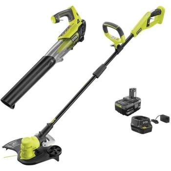 Ryobi One+ 18v Cordless Trimmer/edger And Blower Kit W/ 4.0 Ah Battery And Charger