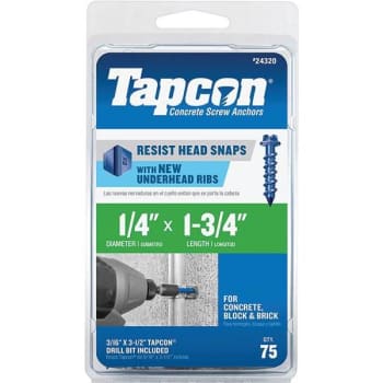 Tapcon 1/4"x 1-3/4"hex-Washer-Head Concrete Anchors Package Of 75