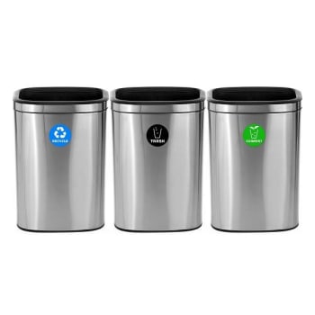 Image for Alpine Industries 31.5-Gallon Stainless Deco Recycle/trash/compost Package Of 3 from HD Supply