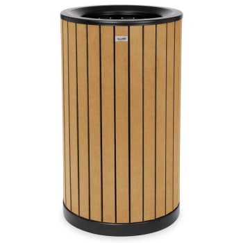 Image for Alpine Industries 32-Gallon Od Steel Trash Receptacle Slatted Wood Style Plast from HD Supply