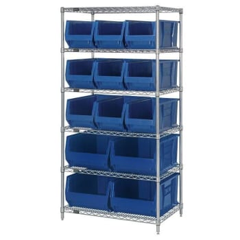 Image for Quantum Storage Systems Wire Shelf Unit With 10 Blue Hulk Container, 24x36x74 from HD Supply