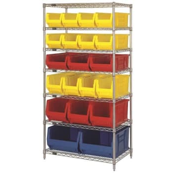 Image for Quantum Storage Systems Wire Shelf Unit With 20 Mixed Color Hulk Bins, 24x36x74 from HD Supply