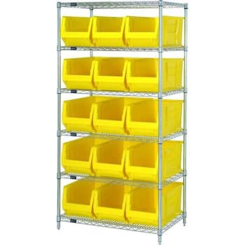 Quantum Storage Systems Wire Shelf Unit With 15 Yellow Hulk Container, 24x36x74