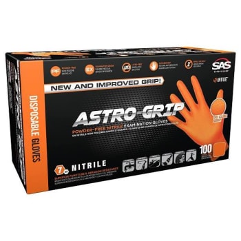 Sas Safety Astro-Grip Disposable Nitrile Gloves - Medium - Package Of 100