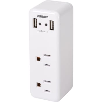 Image for Prime Wire & Cable® Pbusb242 Wall Tap Adapter, 2 Outlets With 2 Usb Ports from HD Supply