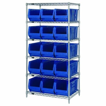 Image for Quantum Storage Systems Wire Shelf Unit With 15 Blue Hulk Container, 24x36x74 from HD Supply